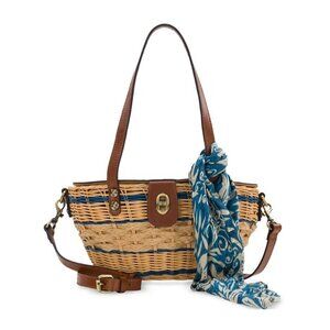 PATRICIA NASH Thea Mini rattan basket crossbody bag with Greek Floral scarf